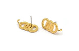 Gold Round Earring, 2 Gold Plated Brass Round Shaped Stud Earrings With 1 Loop (20x10mm) N1862
