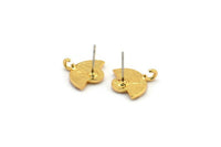 Gold Earring Posts, 2 Gold Plated Brass Semi Circle Earrings Stud With 1 Loop, Half Moon Studs, Sun Studs (14x14x1.8mm) N1865