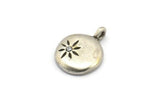 Silver Round Charm, 2 Antique Silver Plated Brass Round Charms With Cubic Zircon And 1 Loop, CZ Pave Circle Charm (16x13x2mm) N1801