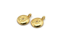 Gold Round Charm, 2 Gold Plated Brass Round Charms With Cubic Zircon And 1 Loop, CZ Pave Circle Charm, Pendants (16x13x2mm) N1800