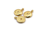 Gold Round Charm, 2 Gold Plated Brass Round Charms With Cubic Zircon And 1 Loop, CZ Pave Circle Charm, Pendants (16x13x2mm) N1800