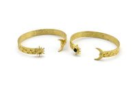 Brass Moon Cuff,  Raw Brass Moon And Sun Cuff Stone Setting With 1 Pad -  Pad Size 4mm N1660