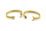 Brass Moon Cuff,  Raw Brass Moon And Sun Cuff Stone Setting With 1 Pad -  Pad Size 4mm N1660