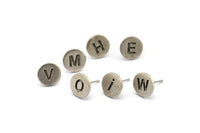 Silver Letter Earring, 4 Antique Silver Plated Brass Alphabets, Alphabet Stud Earrings, Initial Earrings, Personalized Ear Stud (9mm) F063