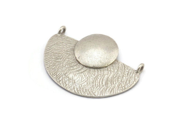 Semi Circle Pendant, 3 Antique Silver Plated Brass Geometric Semi Circle Pendant With 2 Loops (33x28x3.5mm) BS 1906