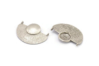 Semi Circle Pendant, 3 Antique Silver Plated Brass Geometric Semi Circle Pendant With 2 Loops (33x28x3.5mm) BS 1906