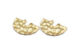 Semi Circle Charm, 2 Gold Plated Brass Hammered Semi Circle Charm Pendants With 2 Holes (33x22x0.80mm) D0673
