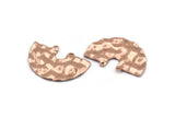 Semi Circle Charm, 2 Rose Gold Plated Brass Hammered Semi Circle Charm Pendants With 2 Holes (33x22x0.80mm) D0673
