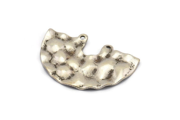 Semi Circle Charm, 4 Hammered Antique Silver Plated Semi Circle Charm Pendants With 2 Holes (33x22x0.80mm) D0673