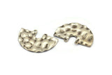 Semi Circle Charm, 4 Hammered Antique Silver Plated Semi Circle Charm Pendants With 2 Holes (33x22x0.80mm) D0673