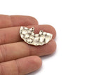 Semi Circle Charm, 4 Hammered Antique Silver Plated Semi Circle Charm Pendants With 2 Holes (33x22x0.80mm) D0673