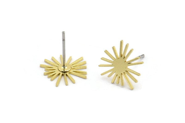 Brass Sun Earring, 12 Raw Brass Sun Shaped Stud Earrings (11x12x0.60mm) A2958