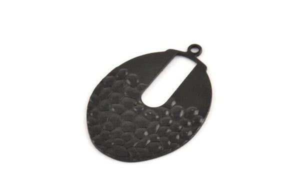 Siyah Oval Charm, 1 Döngülü 6 Oksitlenmiş Siyah Pirinç Dalgalı Oval Charm (21x30x0,60 mm) D1106