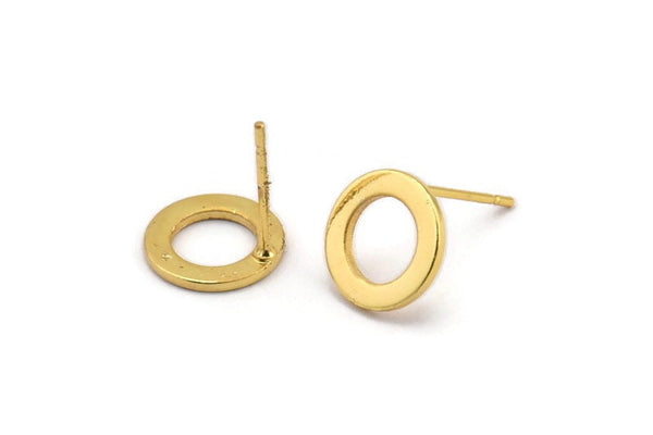 Gold Round Earring, 6 Gold Plated Brass Round Earring Posts, Pendants, Findings (10x1mm) E341