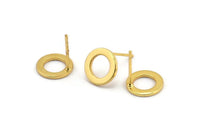 Gold Round Earring, 6 Gold Plated Brass Round Earring Posts, Pendants, Findings (10x1mm) E341