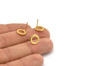 Gold Round Earring, 6 Gold Plated Brass Round Earring Posts, Pendants, Findings (10x1mm) E341