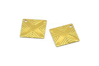X on Square Charm, 20 Raw Brass Square Textured Charms, Findings  (13x13mm) Brs 433 A0100
