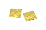 X on Square Charm, 20 Raw Brass Square Textured Charms, Findings  (13x13mm) Brs 433 A0100