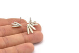 Earring Studs, 4 Antique Silver Plated Brass -  Stud Earrings - Silver Earrings - Earrings (13x14x1.5mm) N1642