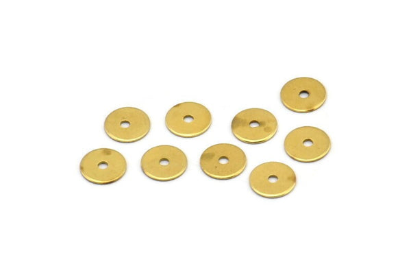Brass Middle Hole Bead, 50 Raw Brass Round Disc, Middle Hole, Connector, Bead Caps, Findings,  (7mm) Brs 78 A0440