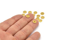 Brass Bead Caps, 100 Raw Brass Round Discs, Middle Hole Connectors, Bead Caps, Findings  (7mm) Brs 78 A0440