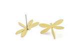 Brass Dragonfly Earring, 10 Raw Brass Dragonfly Shaped Stud Earrings (13x21x0.60mm) A3044