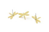 Brass Dragonfly Earring, 10 Raw Brass Dragonfly Shaped Stud Earrings (13x21x0.60mm) A3044