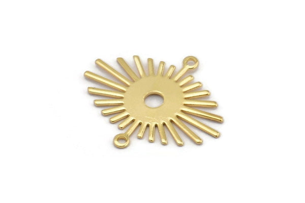 Gold Sun Charm, 6 Gold Plated Brass Sun Connectors With 2 Loops (24x20x0.60mm) D1573 Q0674
