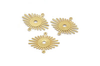 Gold Sun Charm, 6 Gold Plated Brass Sun Connectors With 2 Loops (24x20x0.60mm) D1573 Q0674