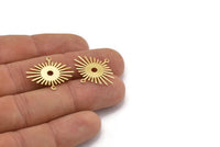 Gold Sun Charm, 6 Gold Plated Brass Sun Connectors With 2 Loops (24x20x0.60mm) D1573 Q0674