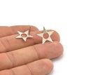 Silver Star Earring, 12 Antique Silver Plated Brass Star Stud Earrings (16mm) A1181 A1827