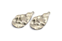 Silver Drop Charm, 10 Antique Silver Plated Brass Wavy Drop Charms With 1 Loop, Earrings, Findings (31x17x0.60mm) D0671