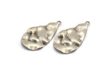 Silver Drop Charm, 10 Antique Silver Plated Brass Wavy Drop Charms With 1 Loop, Earrings, Findings (31x17x0.60mm) D0671