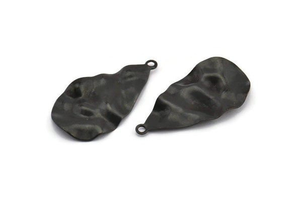 Siyah Damla Charm, 10 Oksitlenmiş Siyah Pirinç Dalgalı Damla Charm, 1 Döngü, Küpeler, Bulgular (31x17x0,60 mm) D0671 S1030