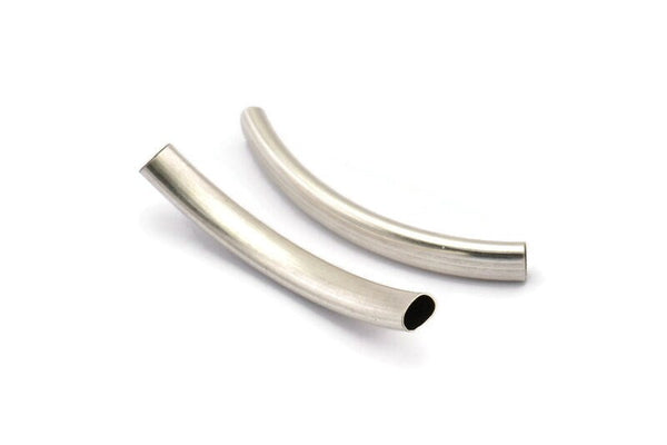 Oval Tube Beads, 6 Antique Silver Plated Oval Curved Tubes (47x6x4mm) Sq19 Brc292 H0352