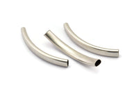 Oval Tube Beads, 6 Antique Silver Plated Oval Curved Tubes (47x6x4mm) Sq19 Brc292 H0352