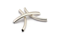 Oval Tube Beads, 6 Antique Silver Plated Oval Curved Tubes (47x6x4mm) Sq19 Brc292 H0352