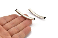 Oval Tube Beads, 6 Antique Silver Plated Oval Curved Tubes (47x6x4mm) Sq19 Brc292 H0352