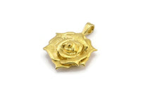 Brass Rose Charm, Raw Brass Flower Charms With 1 Loop, Pendants, Findings (28x20mm) N2059