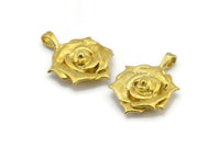 Brass Rose Charm, Raw Brass Flower Charms With 1 Loop, Pendants, Findings (28x20mm) N2059