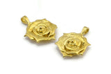 Brass Rose Charm, Raw Brass Flower Charms With 1 Loop, Pendants, Findings (28x20mm) N2059