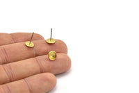 Stainless Post, Brass Flat Pad, 100 Stainless Steel Earring Posts With Raw Brass (6mm) Pad, Ear Studs Brc263