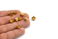 Round Prong Setting, 100 Raw Brass Round 1 Loop, 4 Prong Settings for SS38  7.9mm/8.1mm Rhinestones S404
