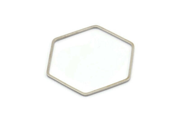 Hexagon Ring Charm, 6 Silver Tone Hexagon Shaped Ring Charms (40x1x1.10mm) E300 H0790