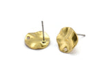 Brass Round Earring, 10 Raw Brass Wavy Round Stud Earrings With 1 Hole (12x0.80mm) D1067 A2190