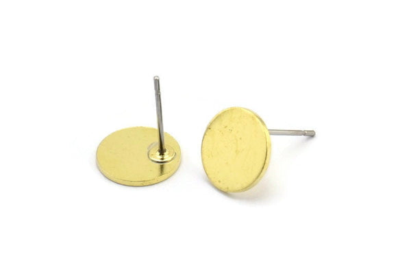 Brass Round Earring, 10 Raw Brass Round Stud Earrings (10x0.80mm) M413 A1990