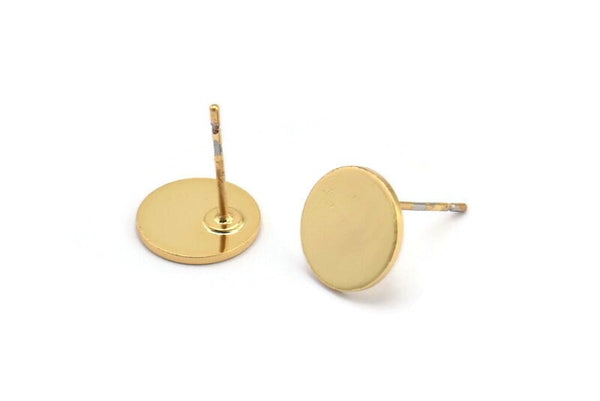 Gold Round Earring, 6 Gold Plated Brass Round Stud Earrings (10x0.80mm) M413 A1990
