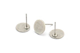 Silver Round Earring, 8 Antique Silver Plated Brass Round Stud Earrings (10x0.80mm) M413 A1990