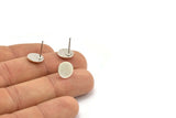 Silver Round Earring, 8 Antique Silver Plated Brass Round Stud Earrings (10x0.80mm) M413 A1990