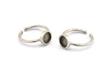 Silver Ring Settings, 2 Antique Silver Plated Brass Round Ring With 1 Stone Setting - Pad Size 7mm N1764